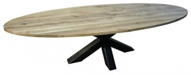 Eiken ovale tafel 4cm dik blad en dubbel X onderstel 12x12 koker lang