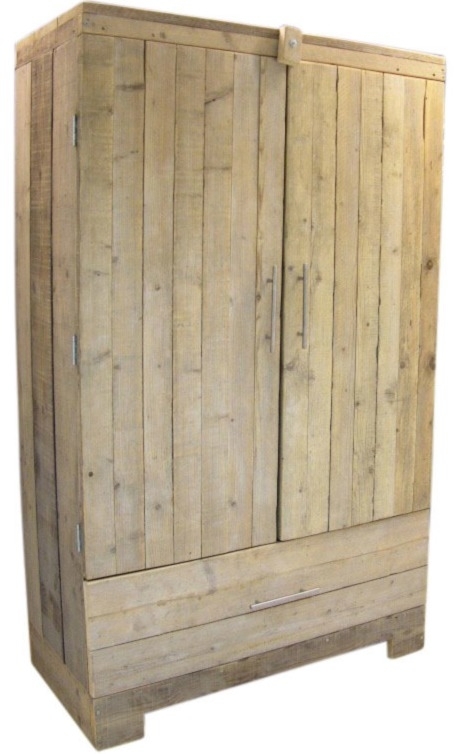 Kledingkast steigerhout met 1 breed schap, 1 hang en 1 grote lade