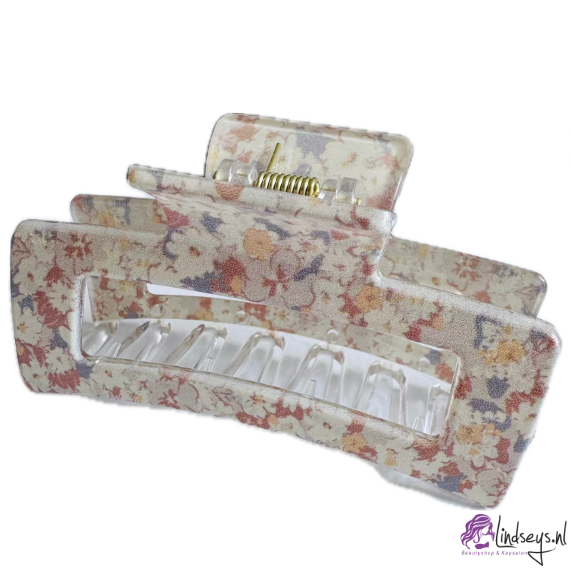Vintage Bloemen Haarklem – Rechthoekig 8 cm – Crème met Oudroze & Lila