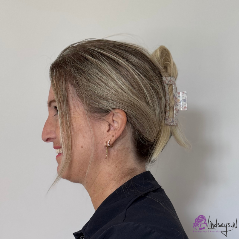 Vintage Bloemen Haarklem – Rechthoekig 8 cm – Crème met Oudroze & Lila