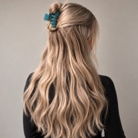 Wave Haarklem- Petrol - 6,7 cm – Petrol - Half Opgestoken Haar