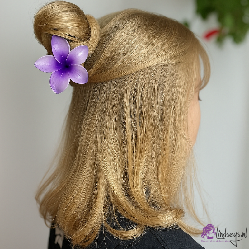 Frangipani Bloem - Haarklem – Wit met Paars Hart – 4 en 8 cm - 1 st