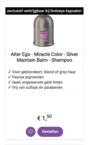Alter Ego - Miracle Color - Silver Maintain Balm - Shampoo - voor grijs haar - mannen