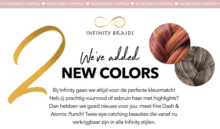 Infinity Braids de perfecte kleurmatch. Nu prachtig vuurrood en asbruin met highlights toegevoegd aan Lindseys assortiment!