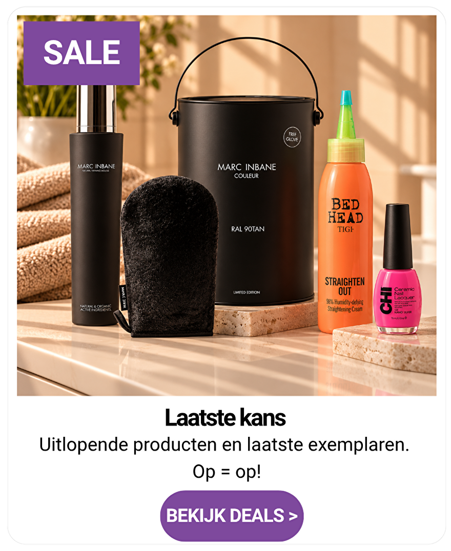 Laatste Kans aanbiedingen met Marc Inbane zelfbruining, TIGI Bed Head haarverzorging en CHI nagellak.