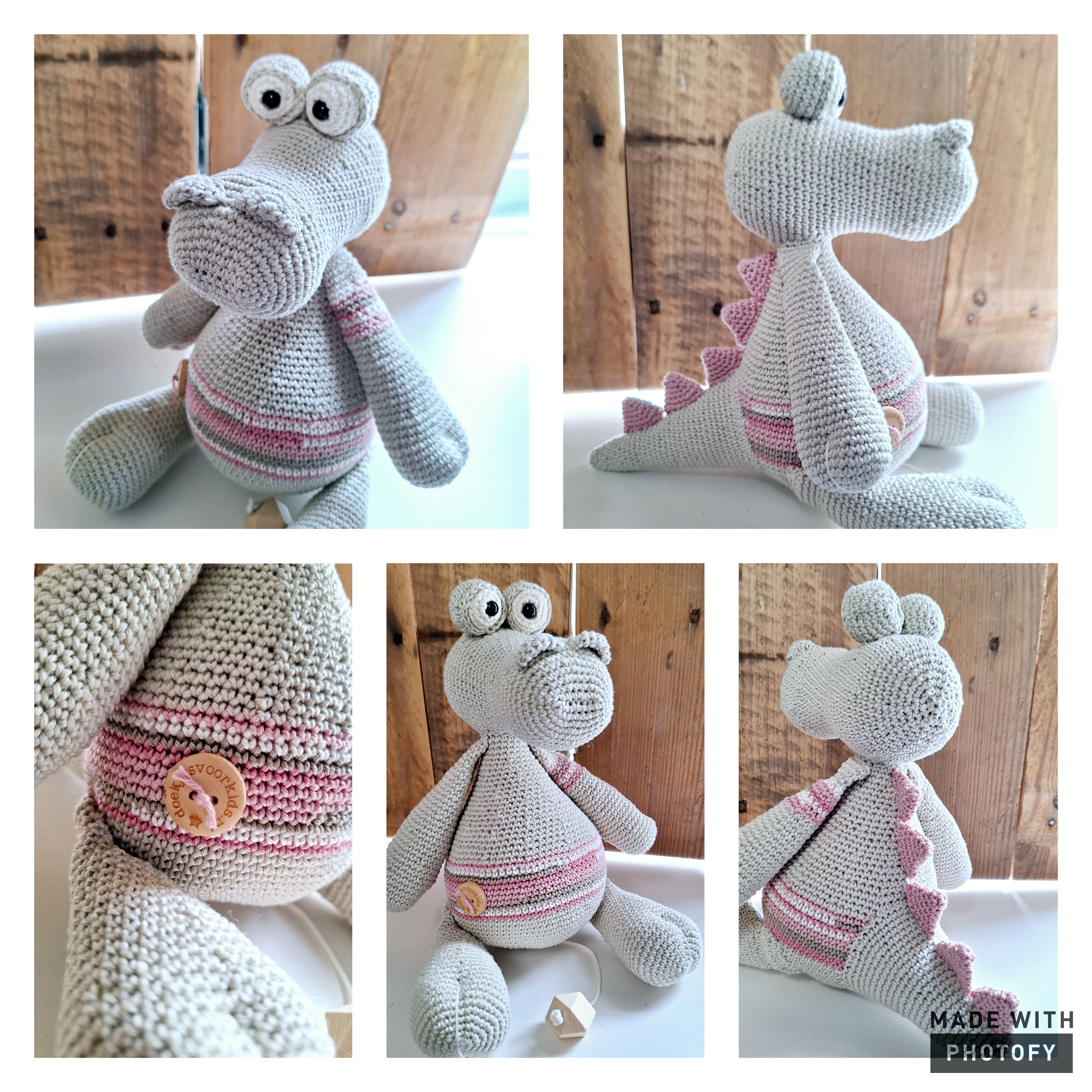 Muziekdoosje krokodil beige/ roze
