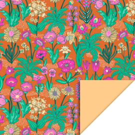 Inpakpapier - Flowers Vintage Orange - Fluor Peach