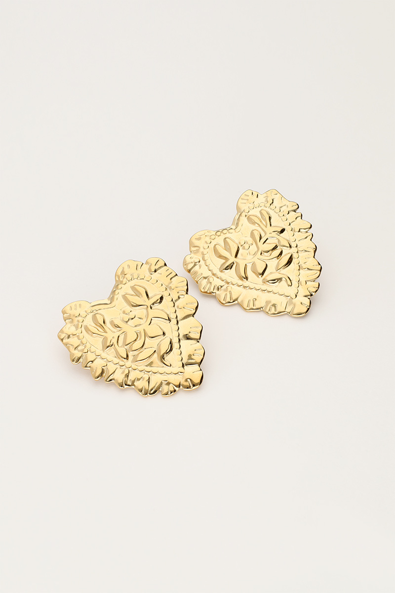 Iconic oorhangers vintage hart - Goud