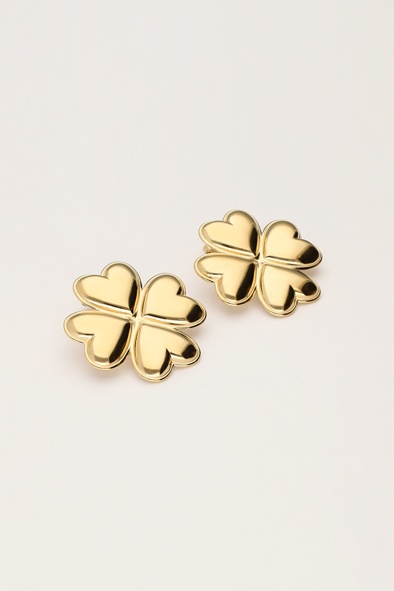 Iconic oorhangers met hartjes klaver - Goud