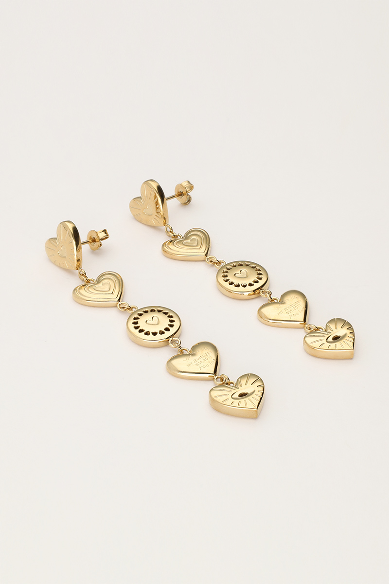 Iconic oorhangers met chunky hartjes - Goud