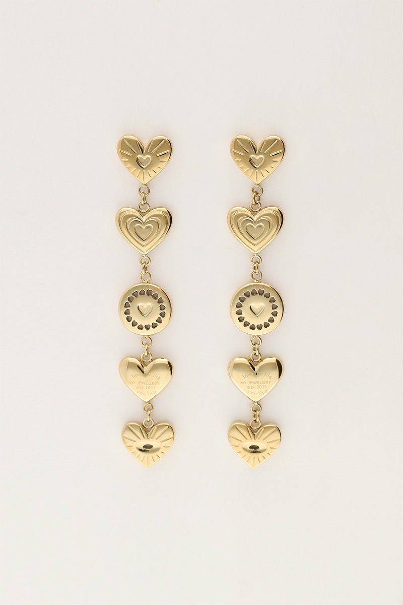 Iconic oorhangers met chunky hartjes - Goud