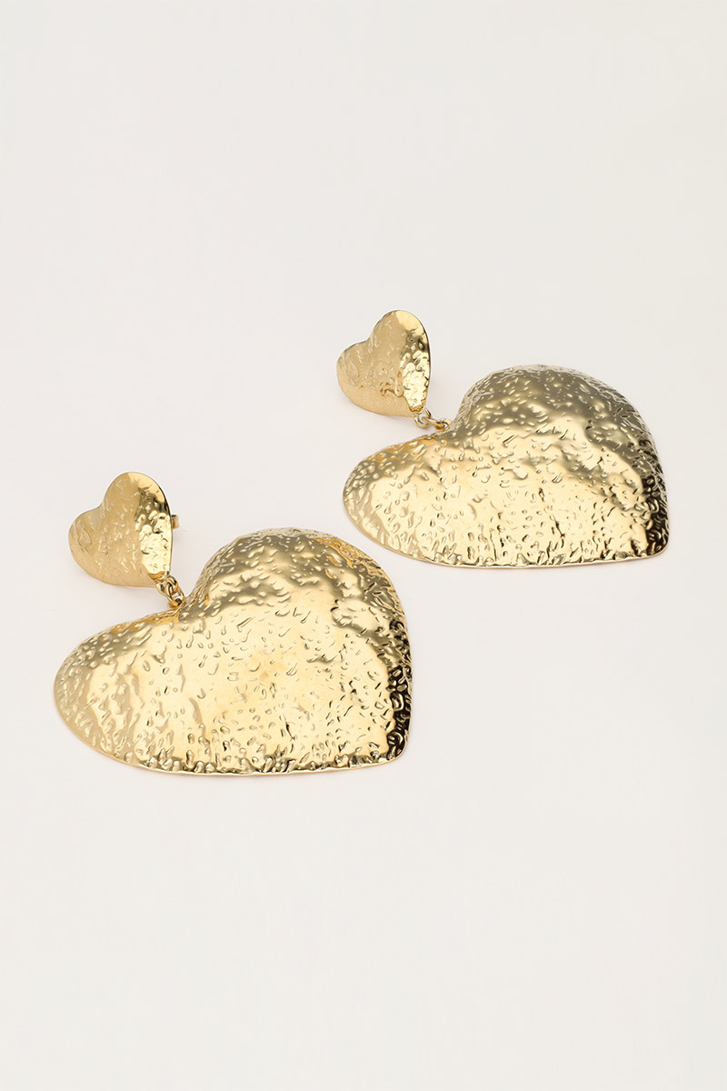 Iconic oorhangers met dubbele hartjes - Goud