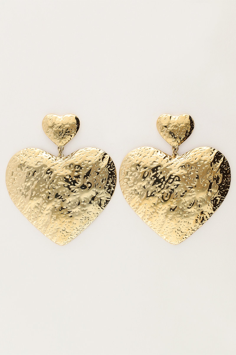 Iconic oorhangers met dubbele hartjes - Goud