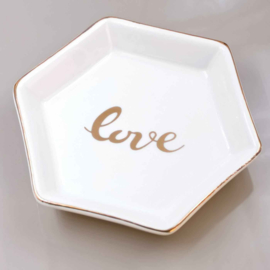 Glazen display schoteltje - Love Zeshoek