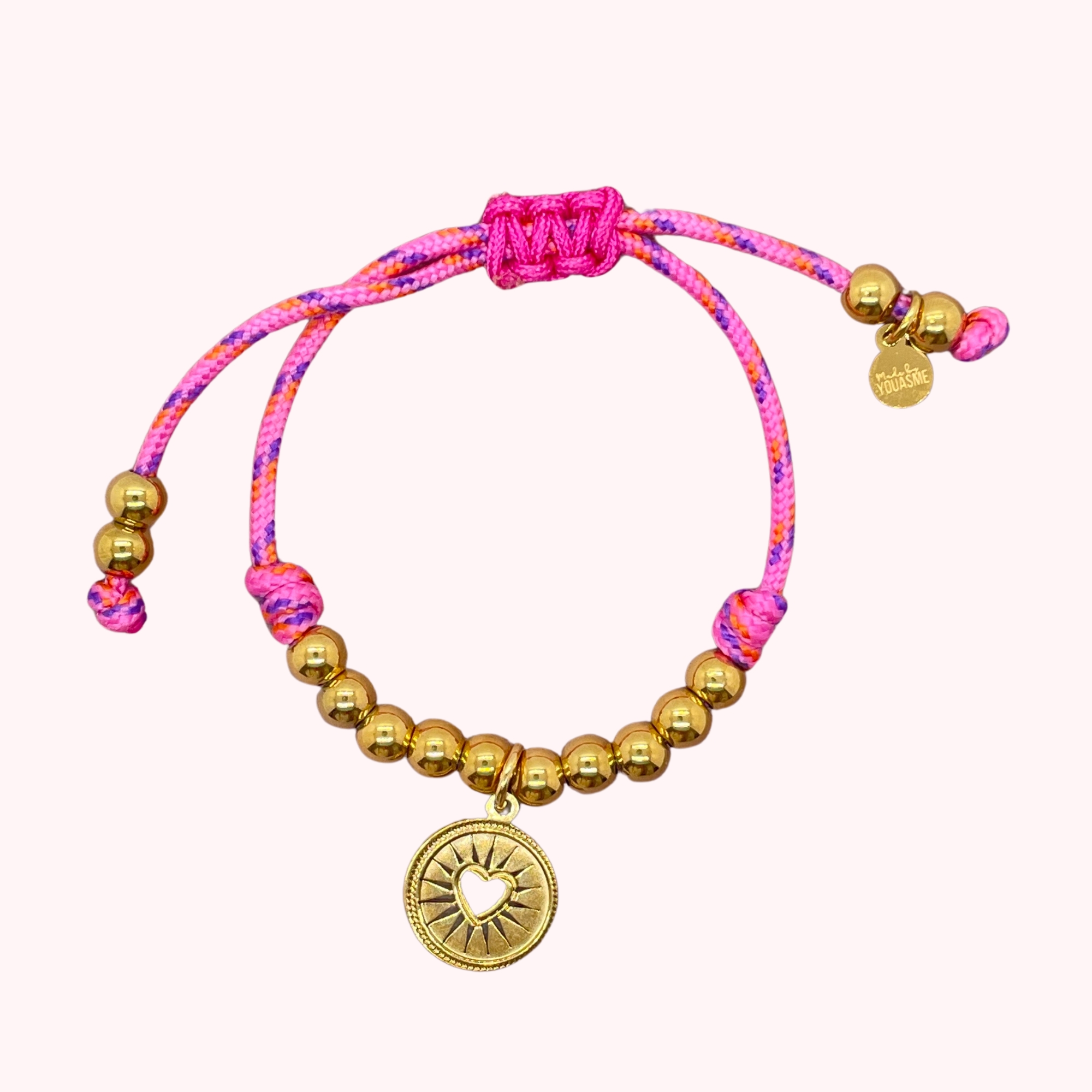 Gekleurd Armbandje Met Gouden Kralen - Roze