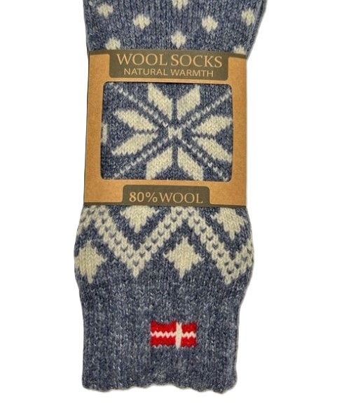 Noorse Wollen Sokken Sneeuwster- Denim/Ecru