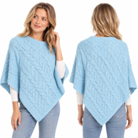 Aran Woollen Mills Poncho Channe - Sky Blue