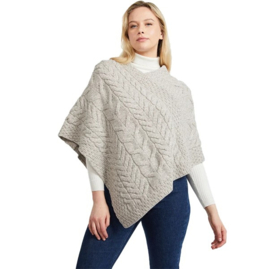 Aran Woollen Mills Poncho Channe - Toast Oat