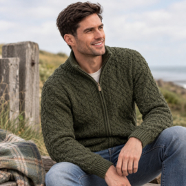 Ierse wollen herenvest Dingle - Army Green