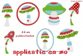 serie van 7 (applicatie) patronen paddenstoelen