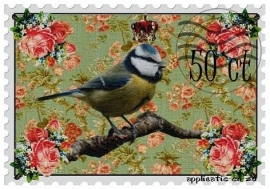 SUPER full color strijkapplicatie postzegel pimpelmees