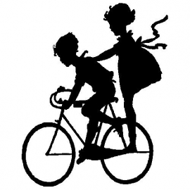 veloursmotief jongetje en meisje op de fiets