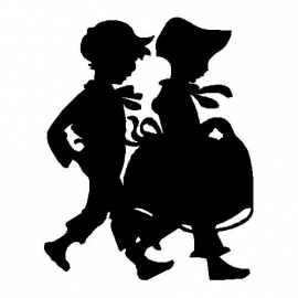 veloursmotief silhouette jongetje en meisje