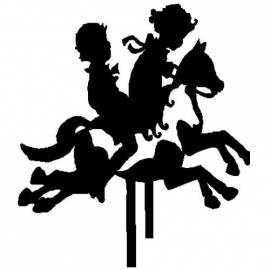 veloursmotief silhouette jongen en meisje op paardjes