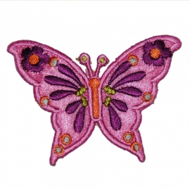strijkapplicatie vlinder roze/ paars 