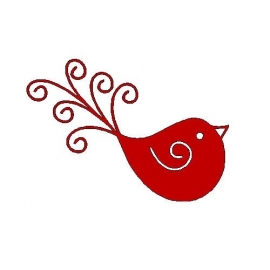 veloursmotief rood vogeltje met spiraal