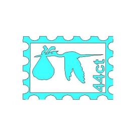 veloursmotief postzegel met ooievaar blauw