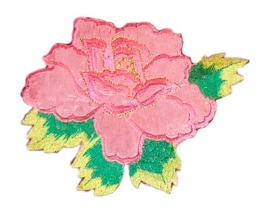 strijkapplicatie grote roos roze 