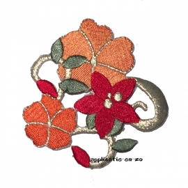strijkapplicatie bloem rood, oranje en zilver