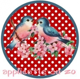 SUPER full color strijkapplicatie vogeltjes op stip