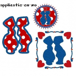 serie van 3 hippe Hollandse applicatie patronen (zoenend setje)