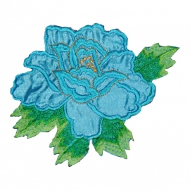 strijkapplicatie grote roos blauw
