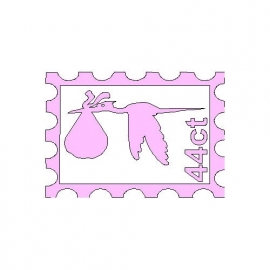 veloursmotief postzegel met ooievaar roze
