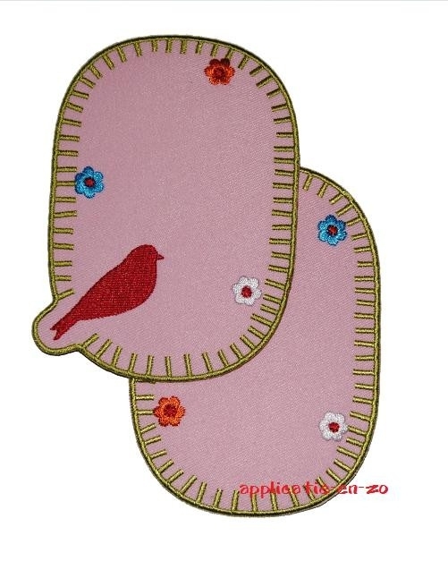 kniestukken vogeltje roze (2 stuks) opstrijkbaar