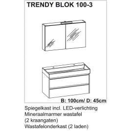 Trendy badmeubelset met spiegel met verlichting 100cm