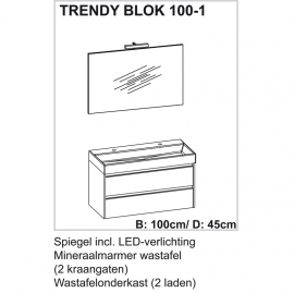 Trendy badmeubelset met spiegel met verlichting 100cm