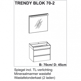 Trendy badmeubelset met spiegel met verlichting 70cm