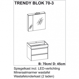 Trendy badmeubelset met spiegelkast met verlichting 70cm