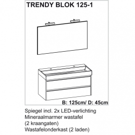 Trendy badmeubelset met spiegel met verlichting 125cm