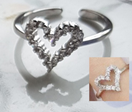 Ring Hart met Zirconia, verstelbaar, per stuk