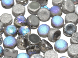 10x 2-hole Cabochon 6mm Crystal Etched Graphite Rainbow