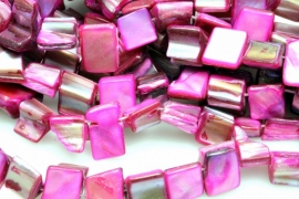 Kraal Schelp ±8mm Baroque Blokje Paars-Roze, per 40 stuks