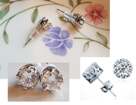 Oorbellen studs Kroon met Cubic Zirconia, per paar