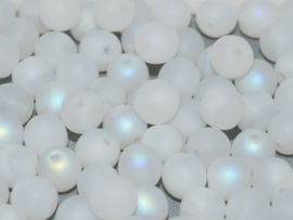 Tsjechisch/Czech rond 4mm White Opal AB Matted, per 100 stuks