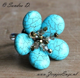 Ring met zeefje, dunne wire en Turquoise druppels