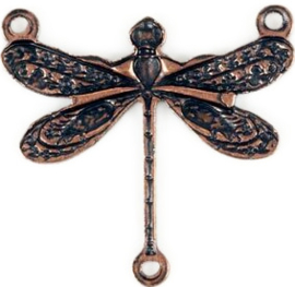 Trinity Brass 3-ring connector 17x16mm small Dragonfly antique copper plated, x1